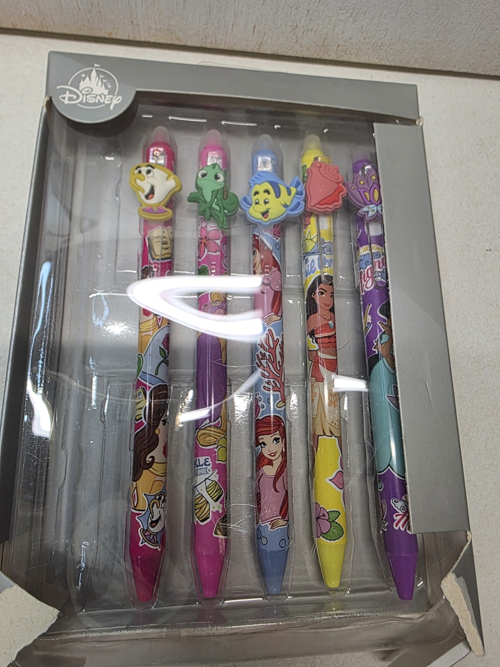 Disney Princess Pen Set 5 of 6 Belle Rapunzel Ariel Moana Jasmine Incomplete